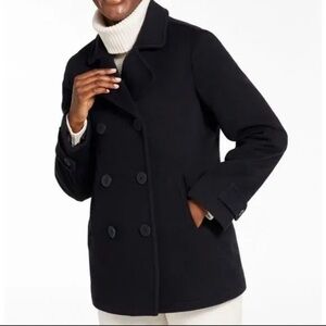 L.L. Bean 100% Lambswool Men Classic Black Peacoat Double breasted 2XL